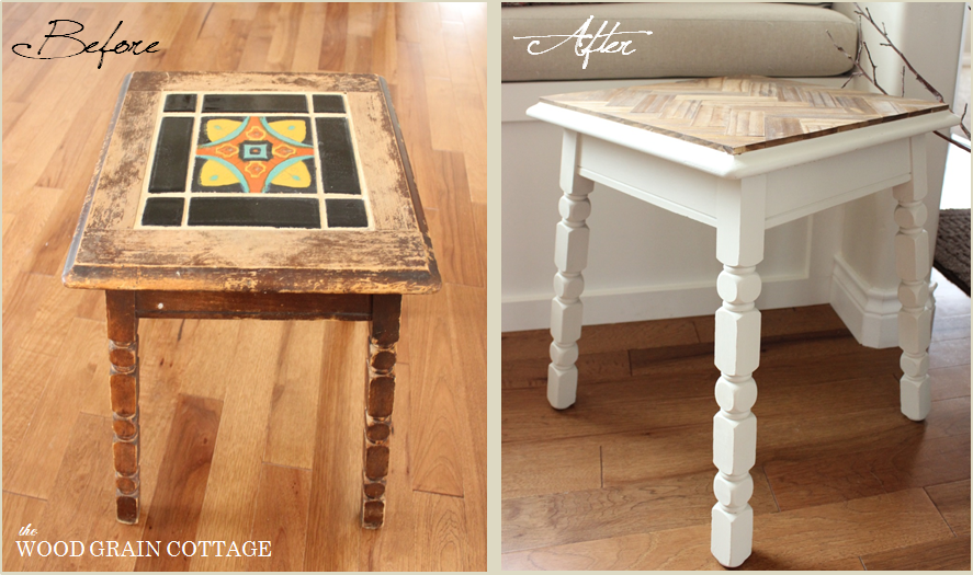 Herringbone Paint Stick Table Makeover | The Wood Grain Cottage