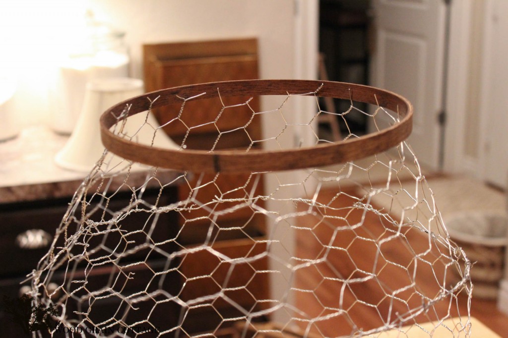 Farmhouse Light with Chicken Wire by The Wood Grain Cottage