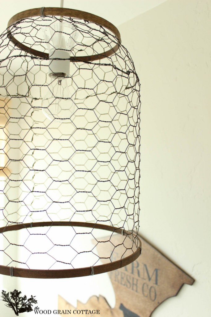 Farmhouse Light with Chicken Wire by The Wood Grain Cottage