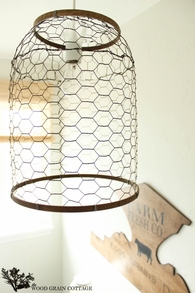 Farmhouse Light with Chicken Wire by The Wood Grain Cottage