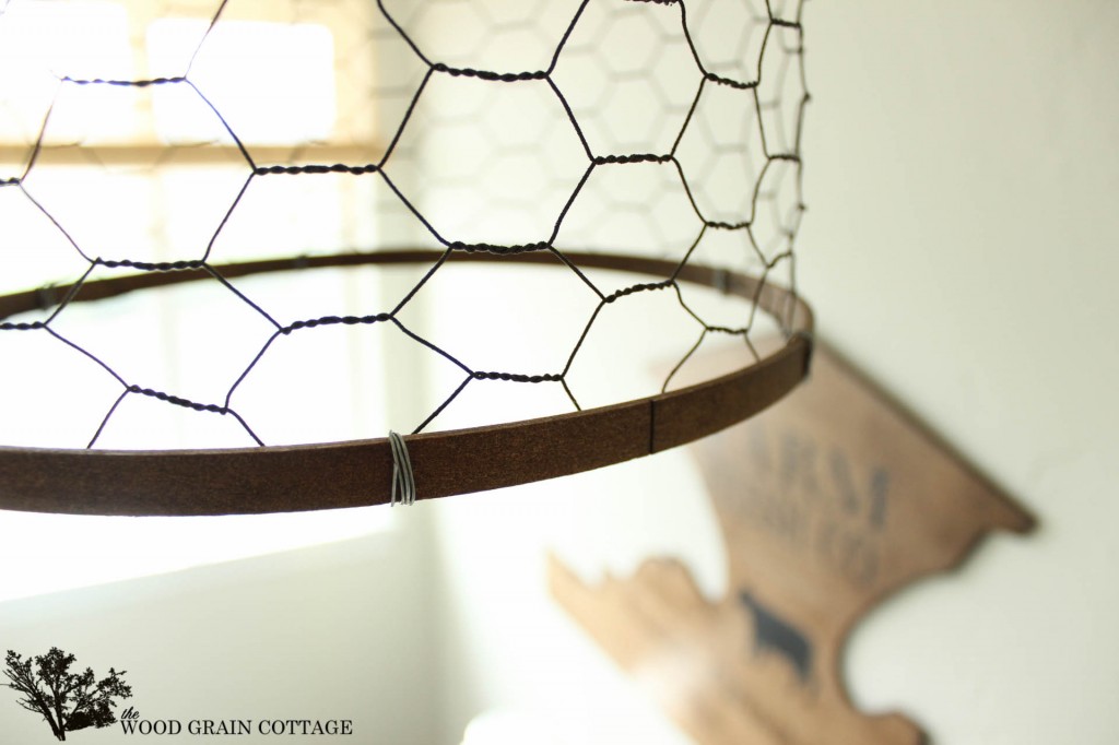 Farmhouse Light with Chicken Wire by The Wood Grain Cottage