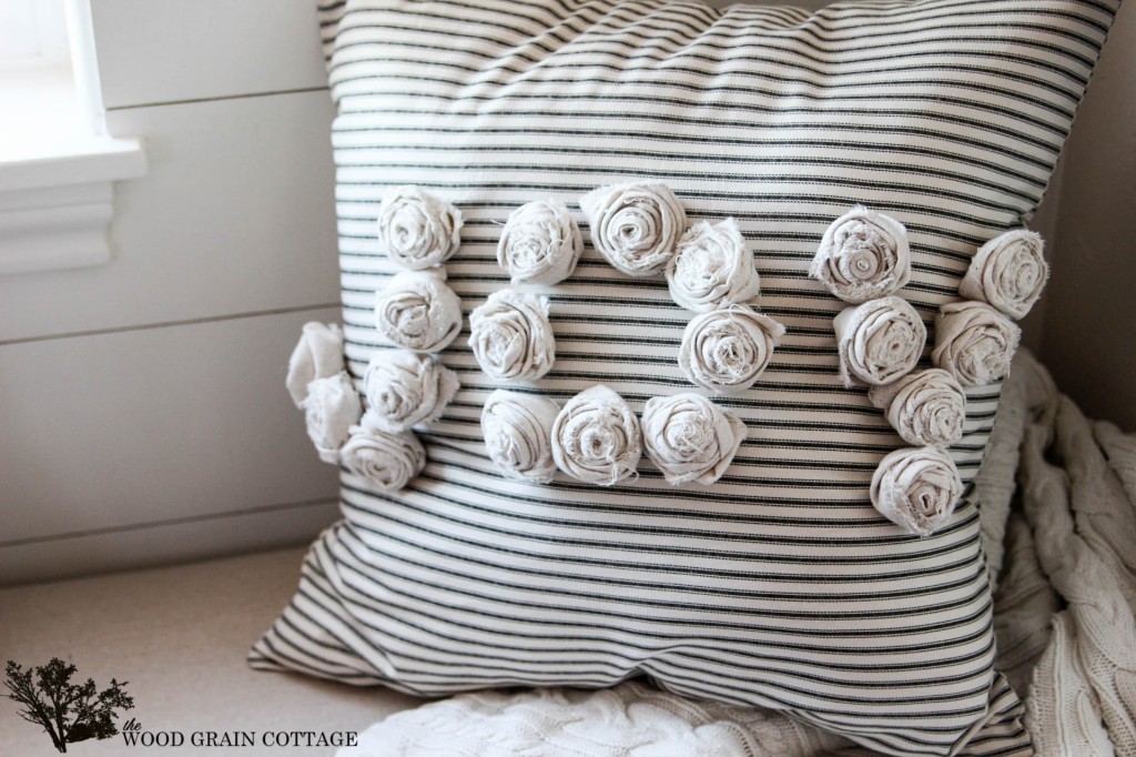 DIY Rosette Pillow by The Wood Grain Cottage