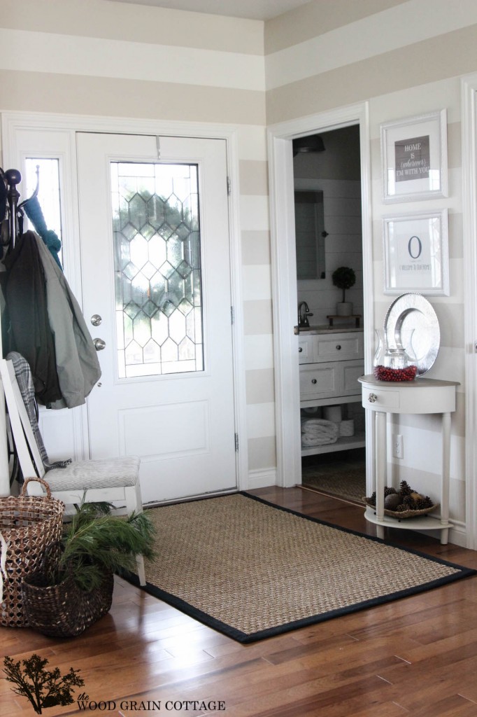 Painted Stripes: White Dove and Edgecomb Gray by Benjamin Moore at The Wood Grain Cottage