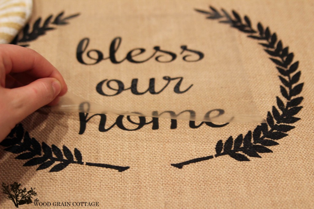 Bless Our Home Burlap Sign by The Wood Grain Cottage