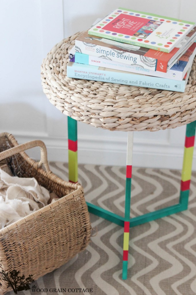 Striped Side Table Makeover by The Wood Grain Cottage.com