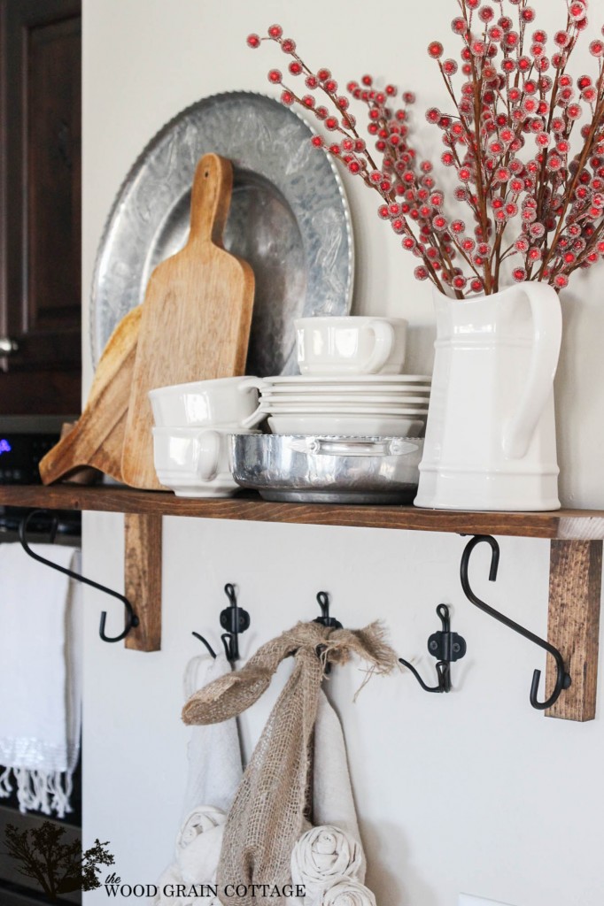 Christmas Kitchen Shelf Decorating by The Wood Grain Cottage