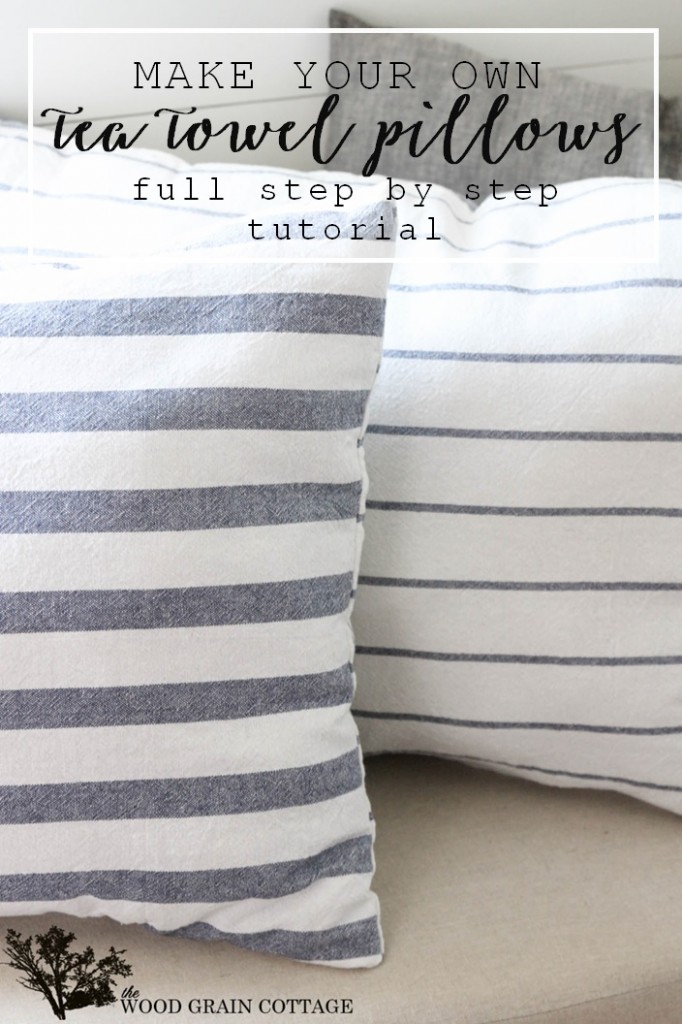 Use kitchen tea towels to make your own pillows! Full tutorial by The Wood Grain Cottage