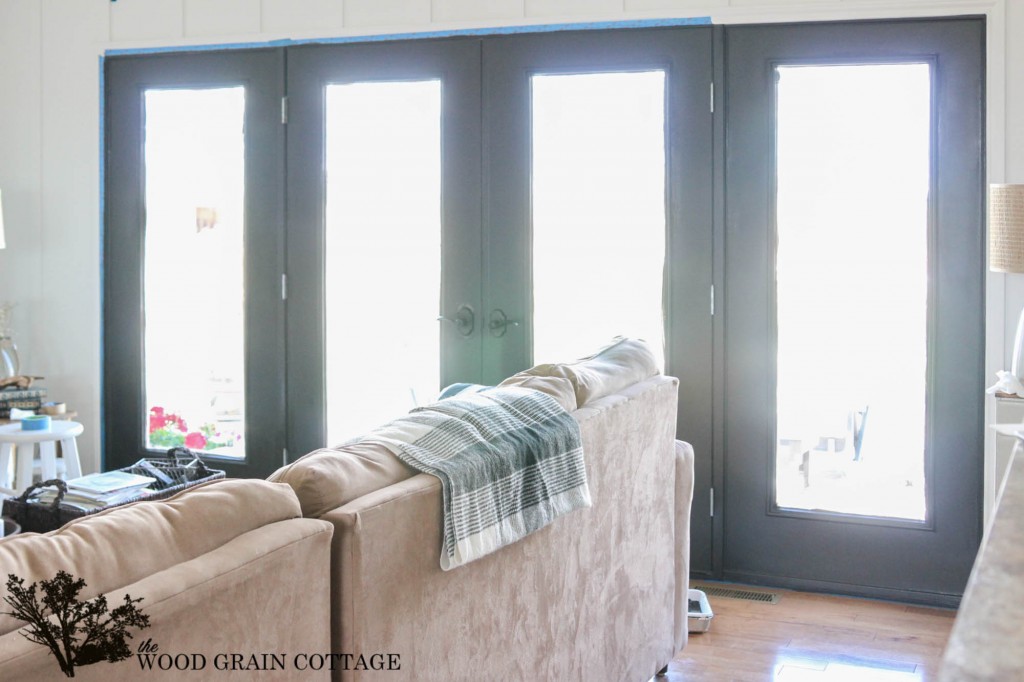 Black French Doors. Perfect touch of depth and farmhouse style by The Wood Grain Cottage