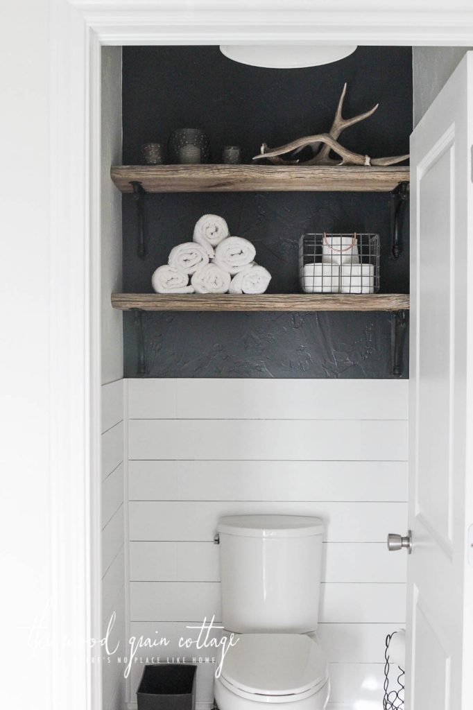 Decorating Shelves Above The Toilet by The Wood Grain Cottage