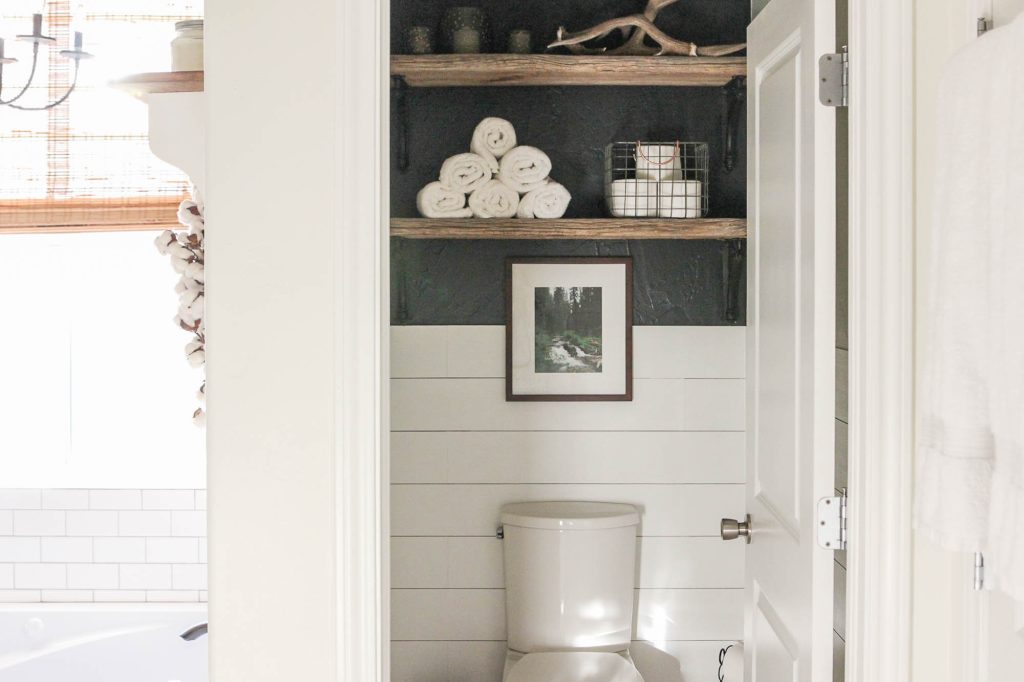 Decorating Shelves Above The Toilet by The Wood Grain Cottage