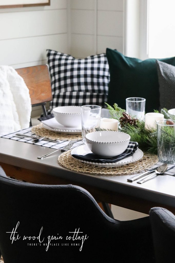 Christmas Table Setting In The Breakfast Nook by The Wood Grain Cottage