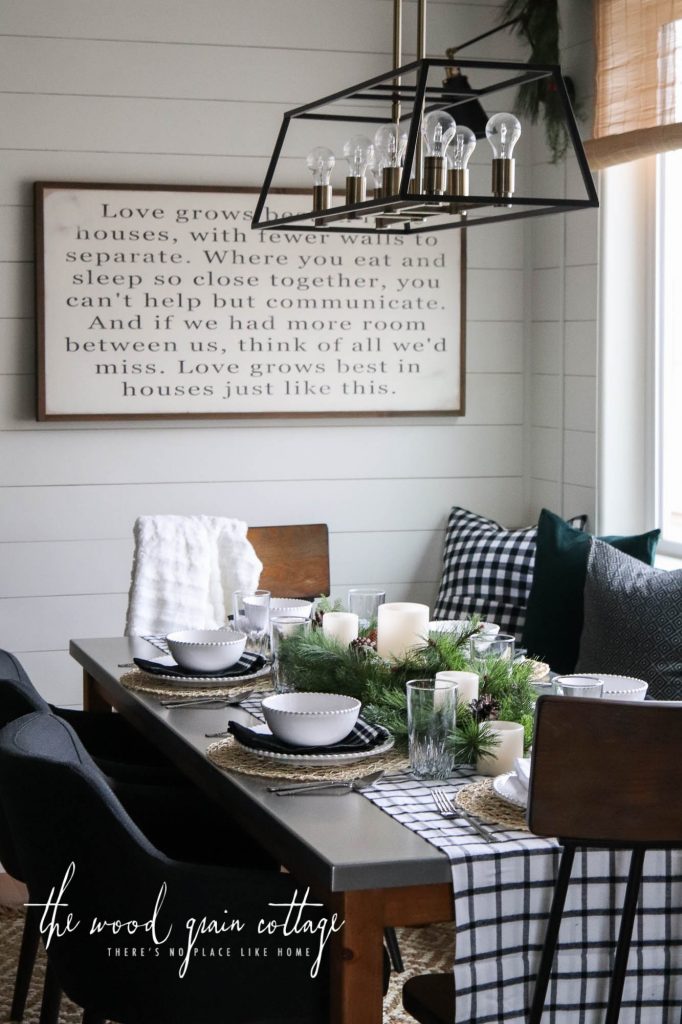 Christmas Table Setting In The Breakfast Nook by The Wood Grain Cottage