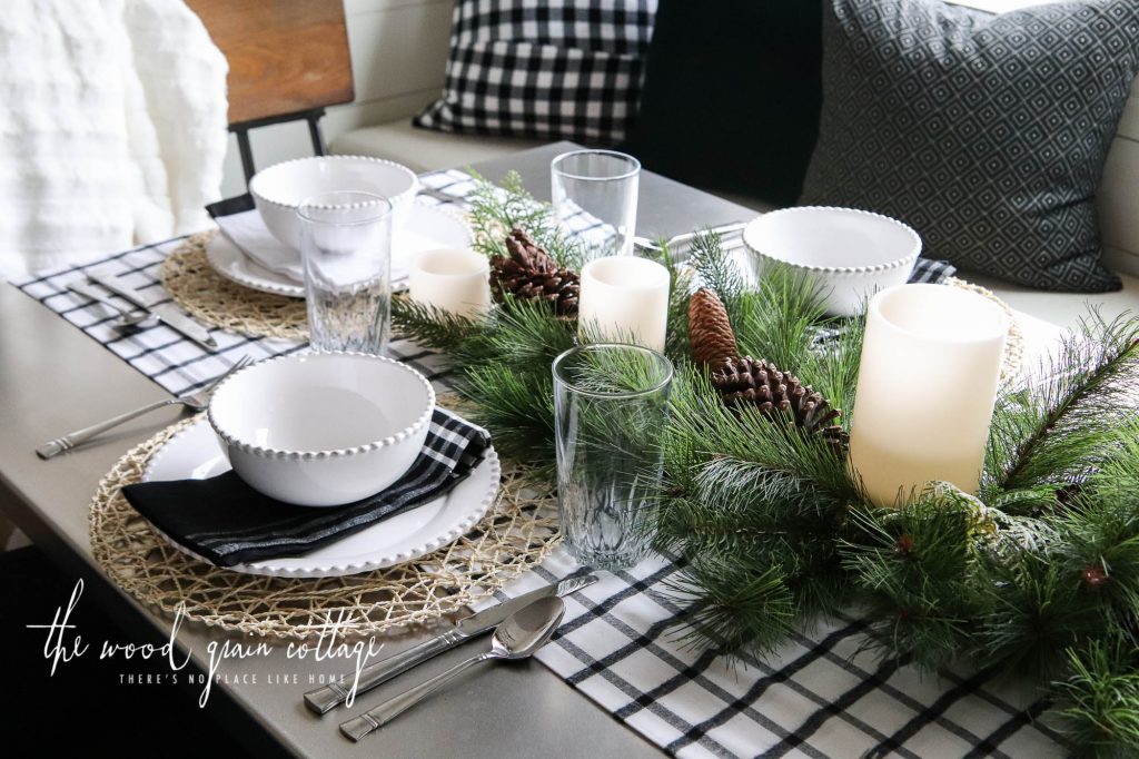 Christmas Table Setting In The Breakfast Nook by The Wood Grain Cottage