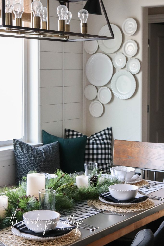 Christmas Table Setting In The Breakfast Nook by The Wood Grain Cottage