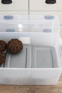 A picture of storage totes.