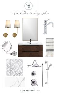 A mood board showing all the elements of our master bathroom remodel.