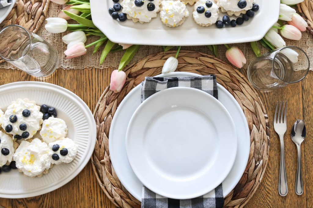 A picture of a table set for Easter. 
