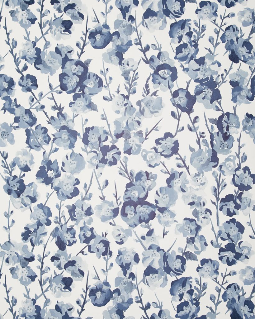 A picture of the blue floral wallpaper. 