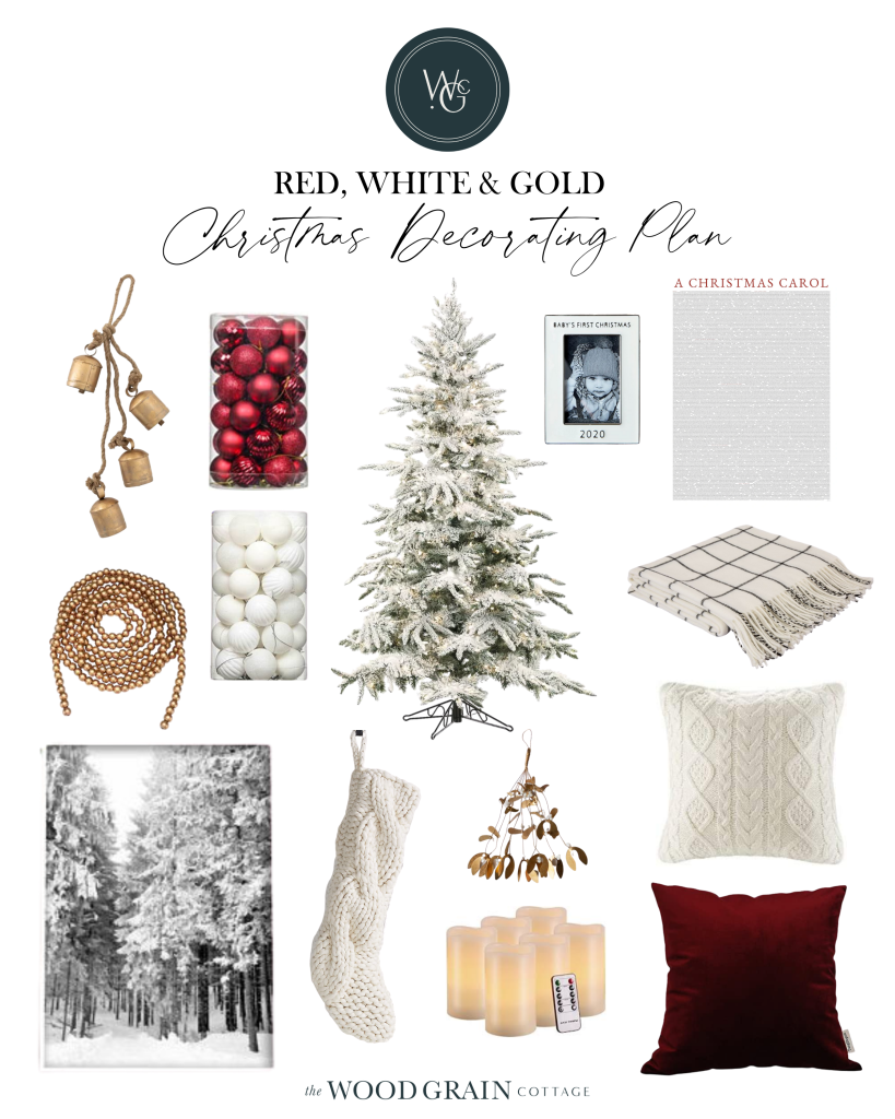 A collection of Red, White & Gold Christmas Decorations 