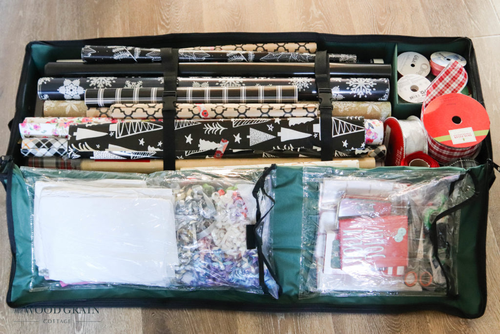A picture of the wrapping organizer filled. 