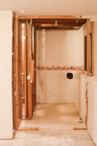 A picture of the gutted downstairs bathroom