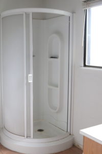 A picture of the shower before the remodel.