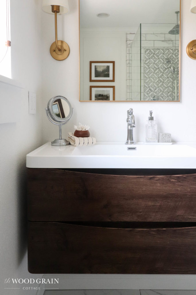 A picture of our floating bathroom vanity. 