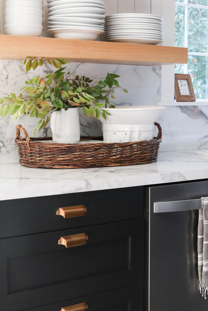 A picture of the wicker basket on my kitchen countertop. 