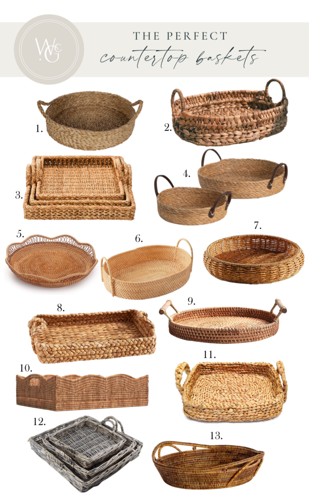 A picture showing several different countertop baskets.